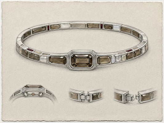 A Strandzen bespoke bracelet design study beside consultation notes
