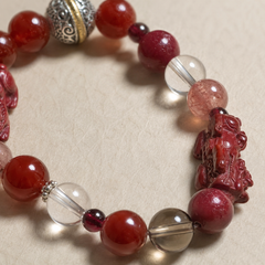 Crimson Oath finished crystal bracelet in crimson red, pink, clear, and smoky brown tones thumbnail