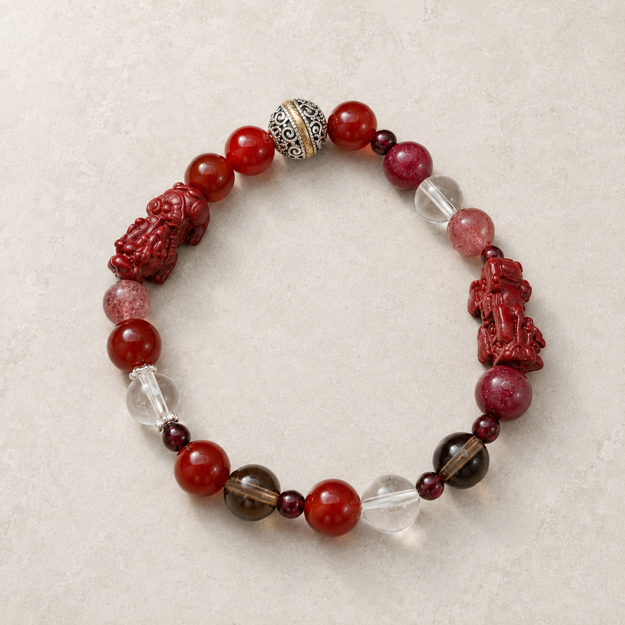 Crimson Oath finished crystal bracelet primary view with carved red figures