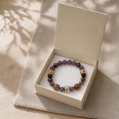 Maze Confidence DIY crystal bracelet kit in gift box with amethyst and tiger eye beads thumbnail