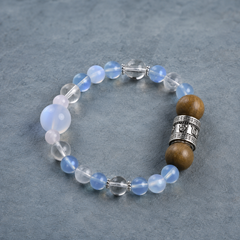 Maze Confidence Plan B complete bracelet with pale blue, clear, smoky, lavender, and warm brown beads thumbnail