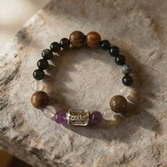 Double Guard DIY crystal bracelet kit on stone with black, wood, white, and amethyst beads thumbnail