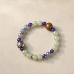 Lotus Start Plan B bracelet with pale green, purple, blue-gray, and warm brown beads thumbnail