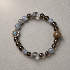 Double Guard Plan B complete bracelet with smoky brown, blue-gray, clear, warm brown, silver-tone, and turquoise-blue details thumbnail