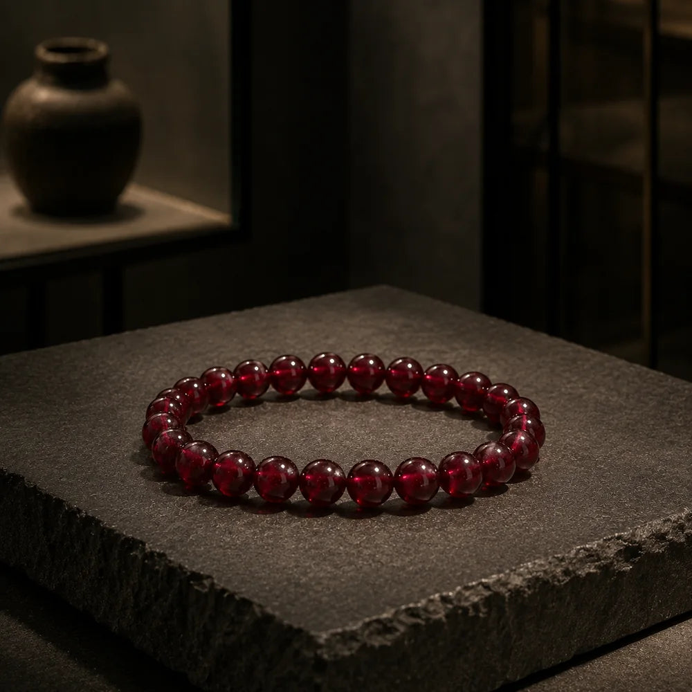 Garnet single-stone bracelet material study